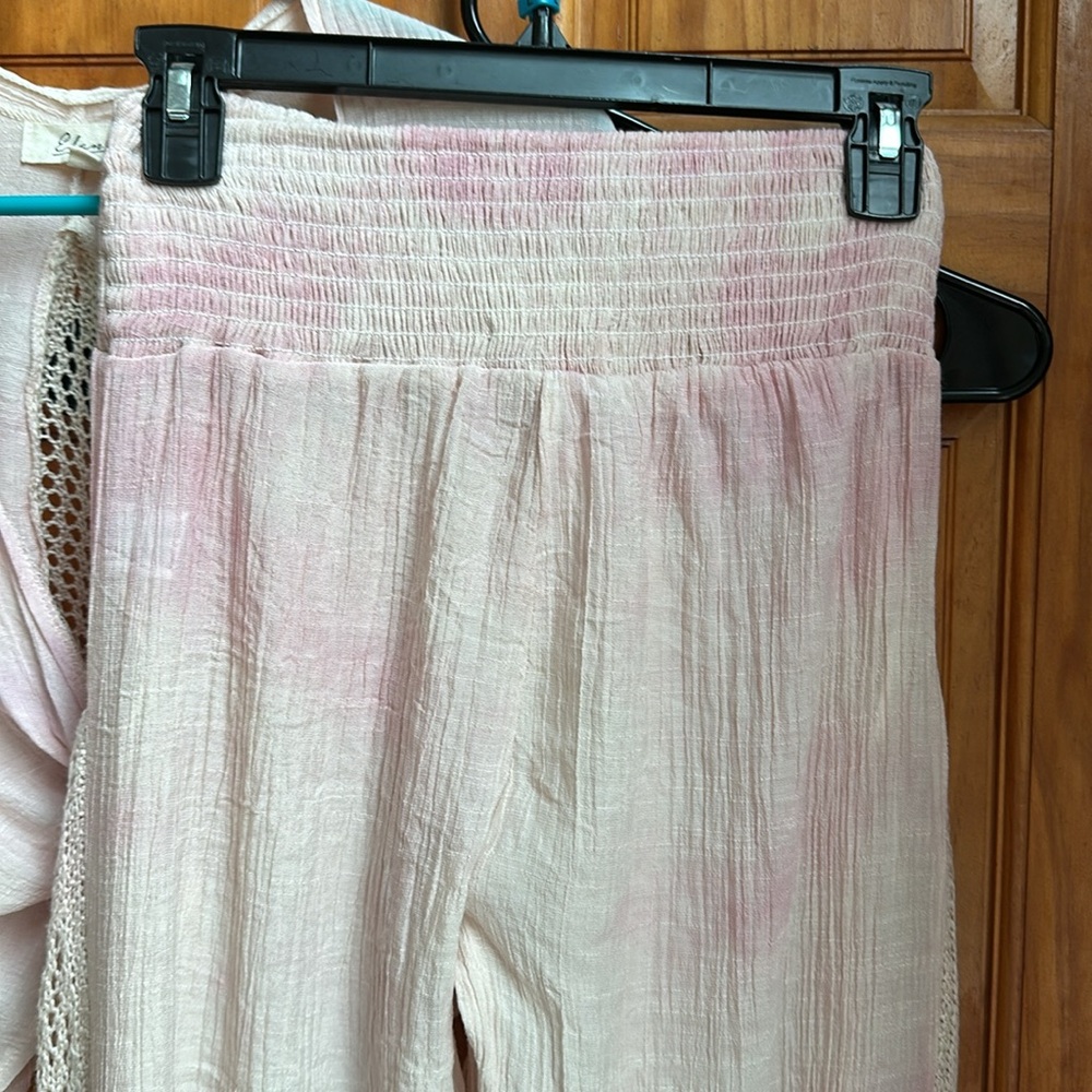 Elan Pink and White Wide Leg crochet Pants Set - Picture 3 of 9